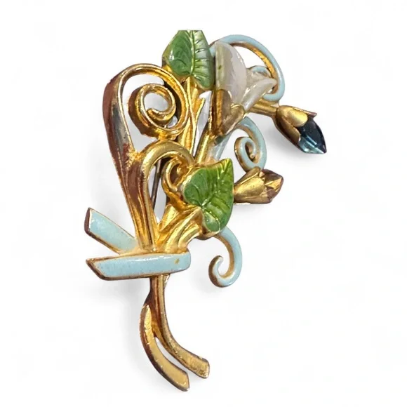 Rare Collectible 1940s Large CALLA LILY Floral Brooch. Large Corsage Brooch